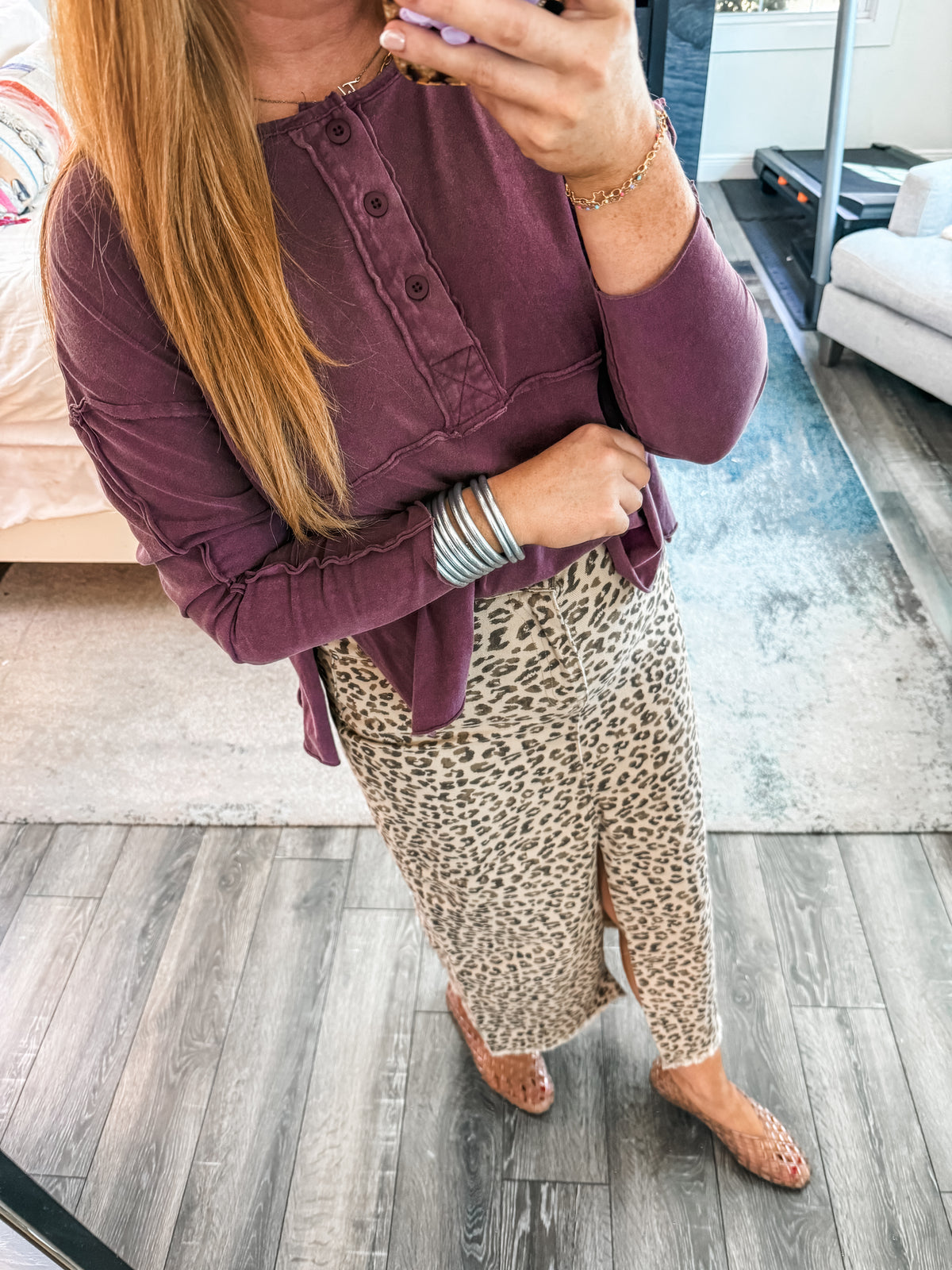 Savannah Button Top - Dark Cherry