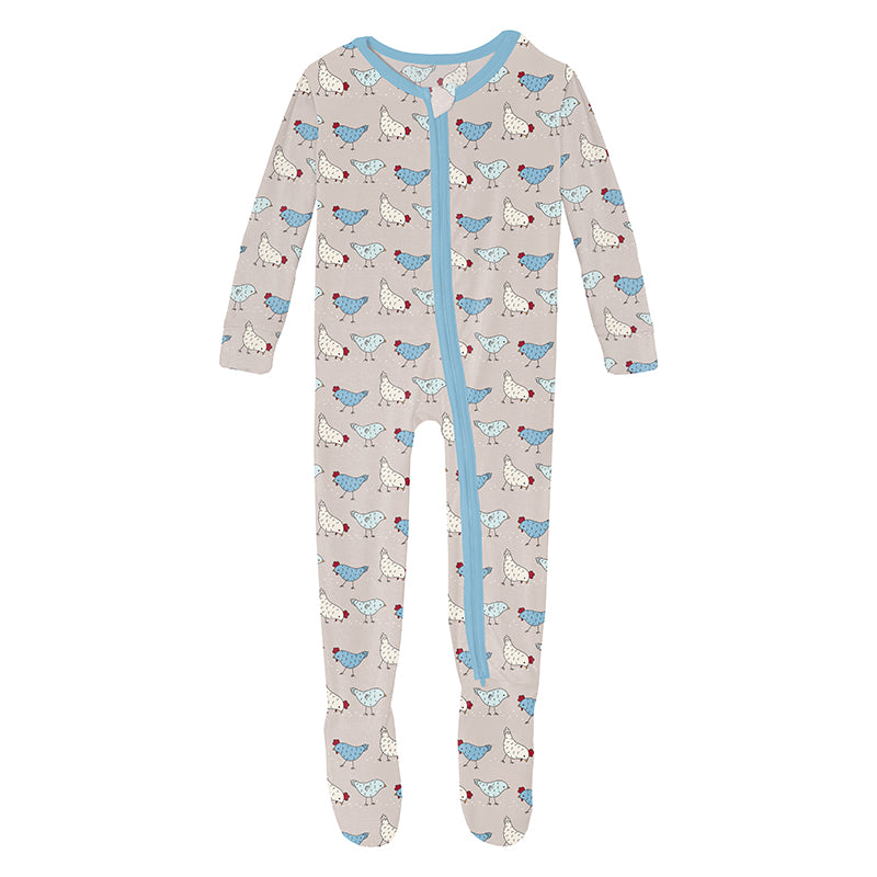 Kickee Pants 2 Way Zipper Footie - Latte Chickens