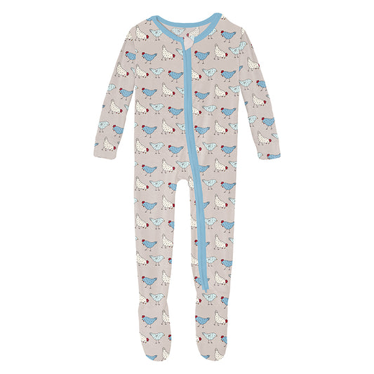 Kickee Pants 2 Way Zipper Footie - Latte Chickens