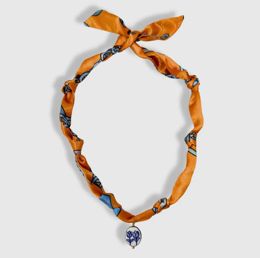 Orange Fabric Charm Necklace