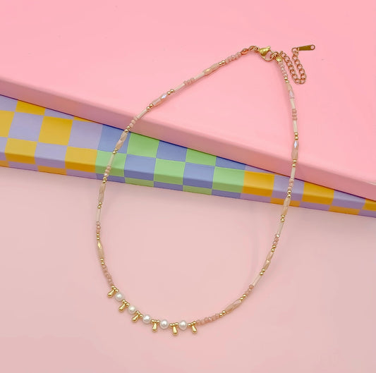 Blair Pearl Beaded Necklace - Nude