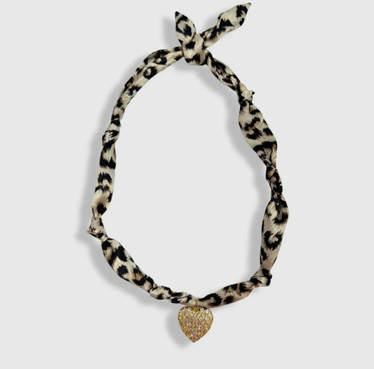 Leopard Fabric Charm Necklace