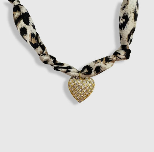Leopard Fabric Charm Necklace