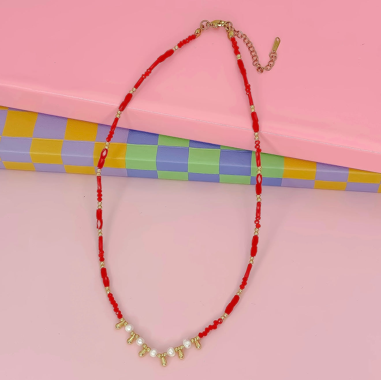 Blair Pearl Beaded Necklace - Red