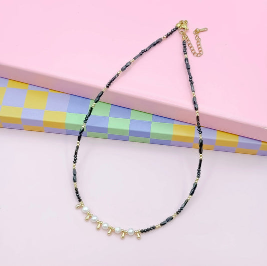 Blair Pearl Beaded Necklace - Black