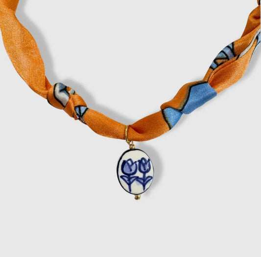 Orange Fabric Charm Necklace