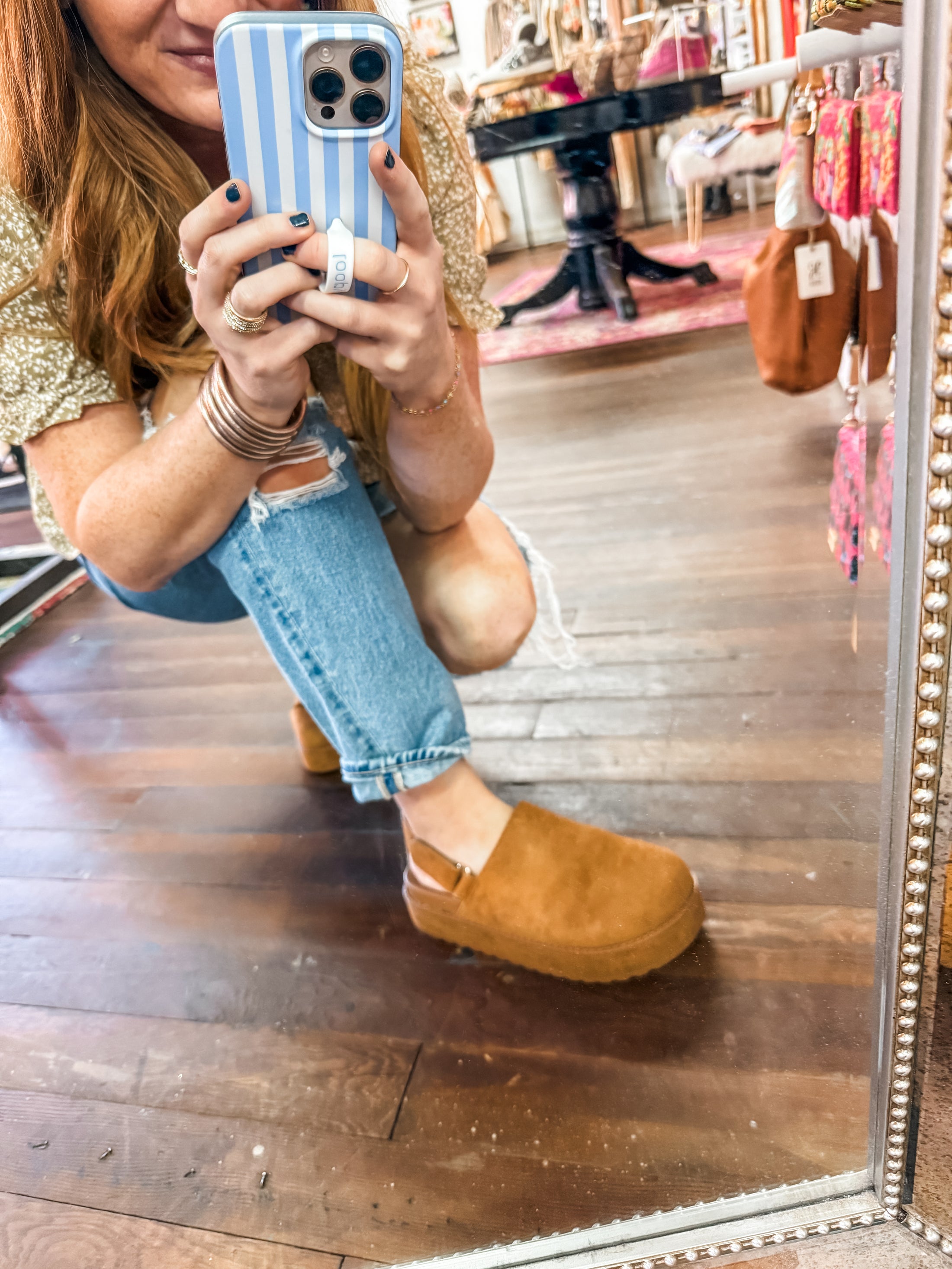 Suede Slingback Clogs - Camel