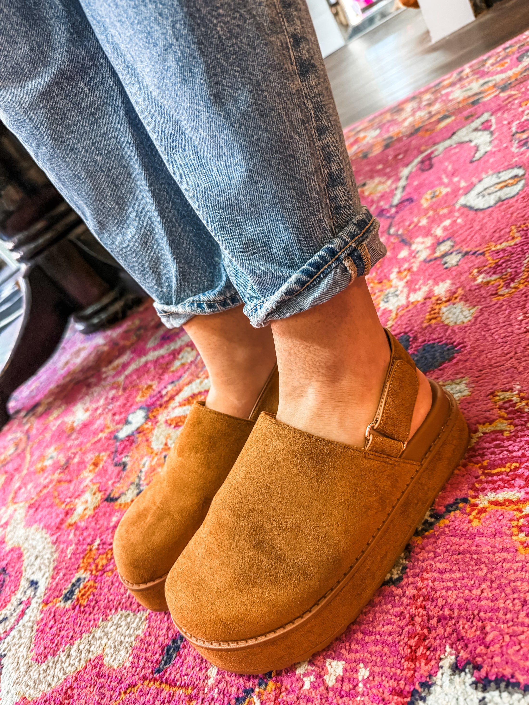 Suede Slingback Clogs - Camel