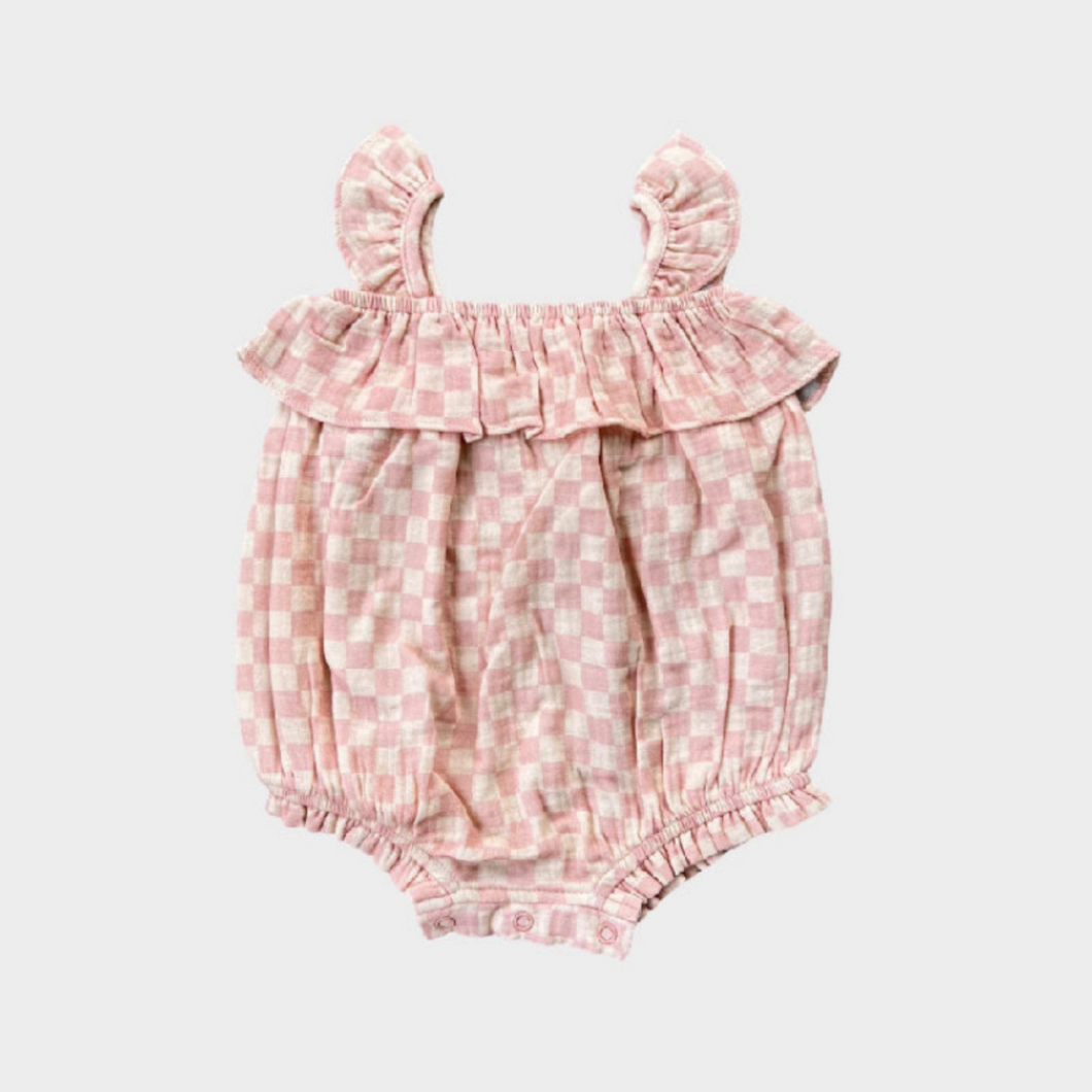 Pink Check Bubble Romper