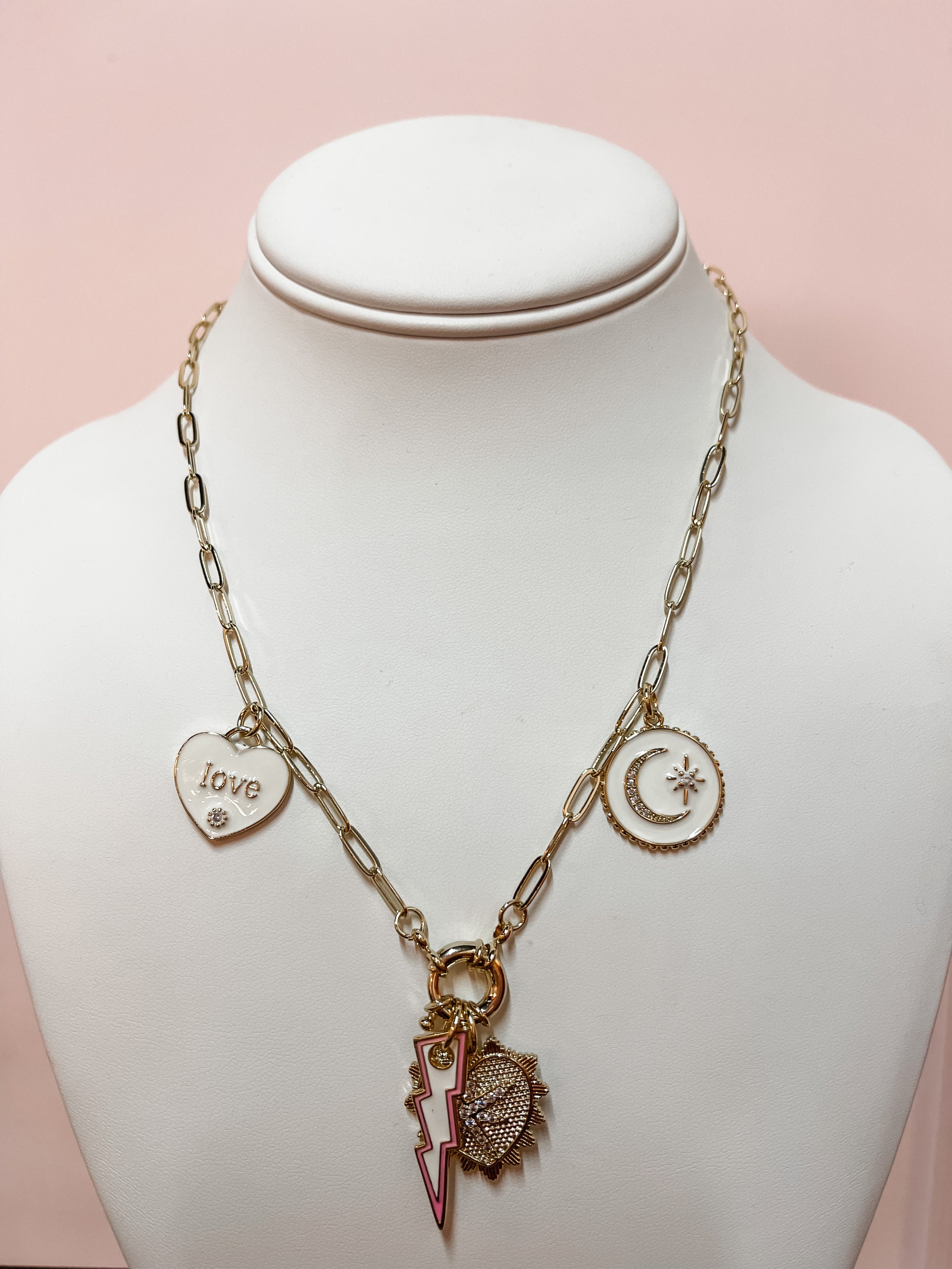 White + Gold Bolt Charm Necklace