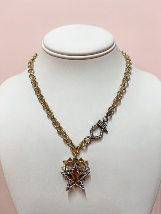 Black Star + Heart Charm Necklace