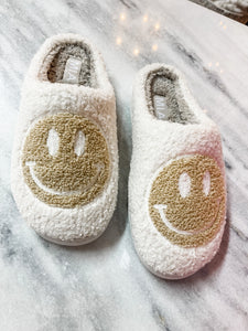 Retro Smiley Slippers - Tan