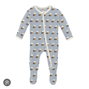 Kickee Pants 2 Way Zipper Footie - Pearl Blue Baby Bumblebee