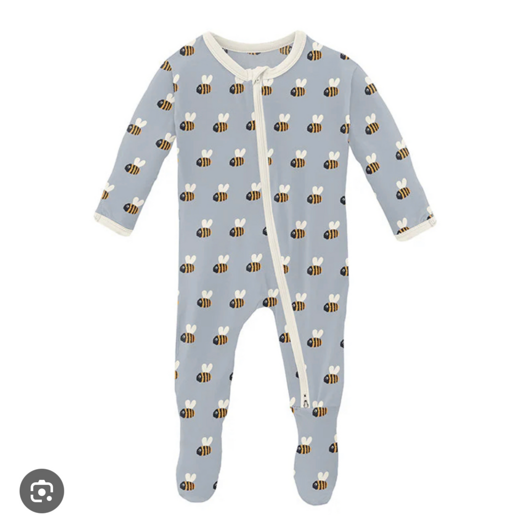 Kickee Pants 2 Way Zipper Footie - Pearl Blue Baby Bumblebee