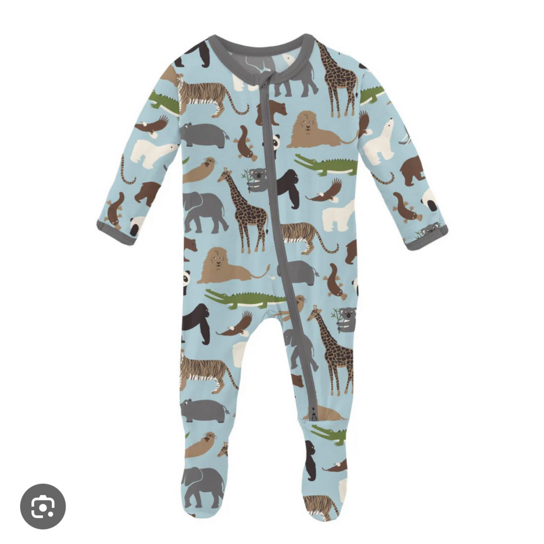 Kickee Pants 2 Way Zipper Footie - Spring Sky Zoo