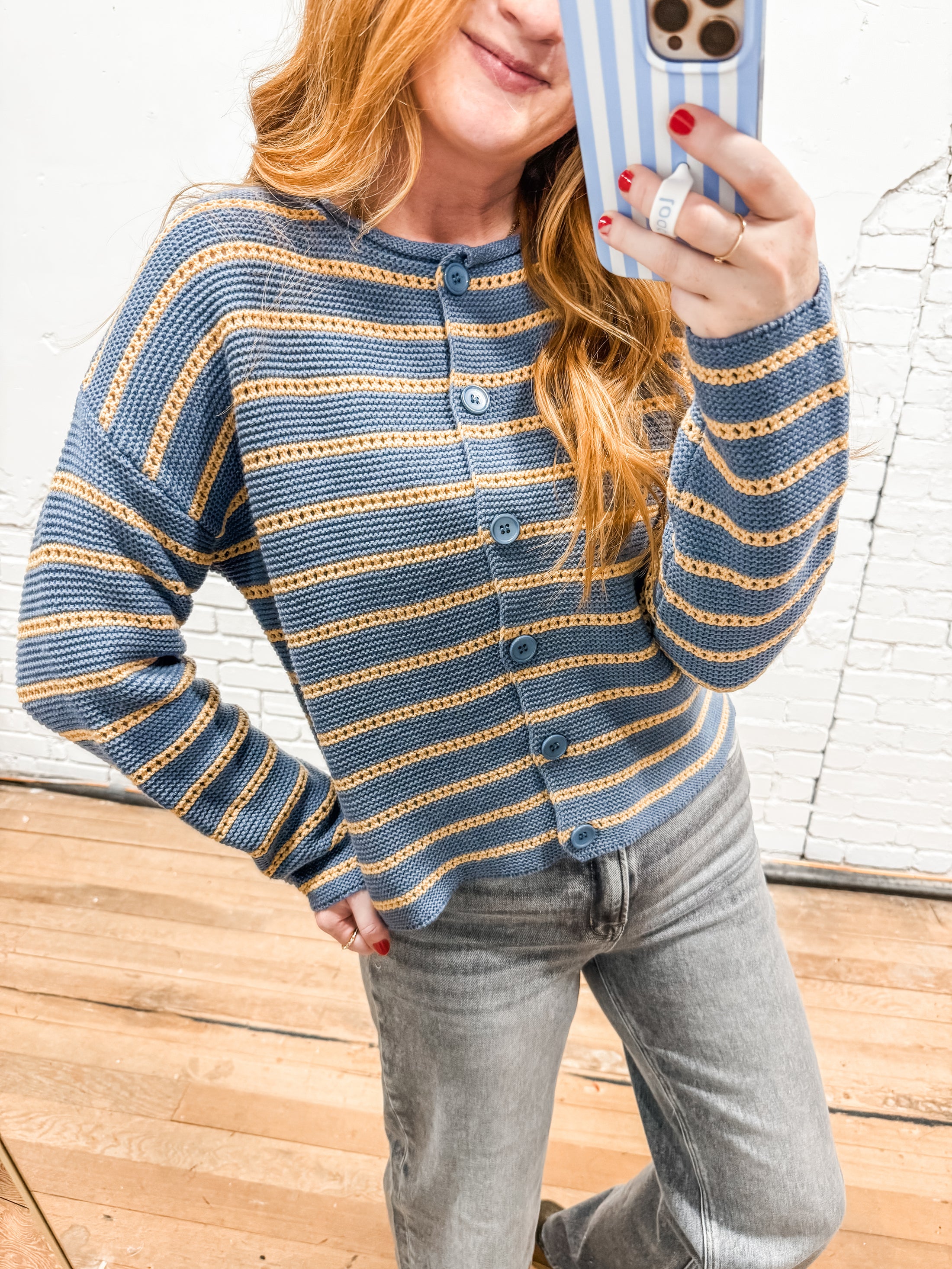 Emma Striped Cardigan - Blue