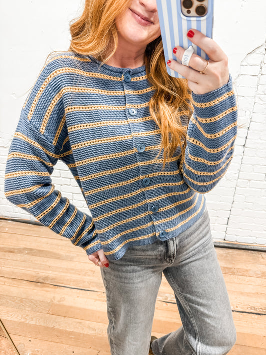 Emma Striped Cardigan - Blue