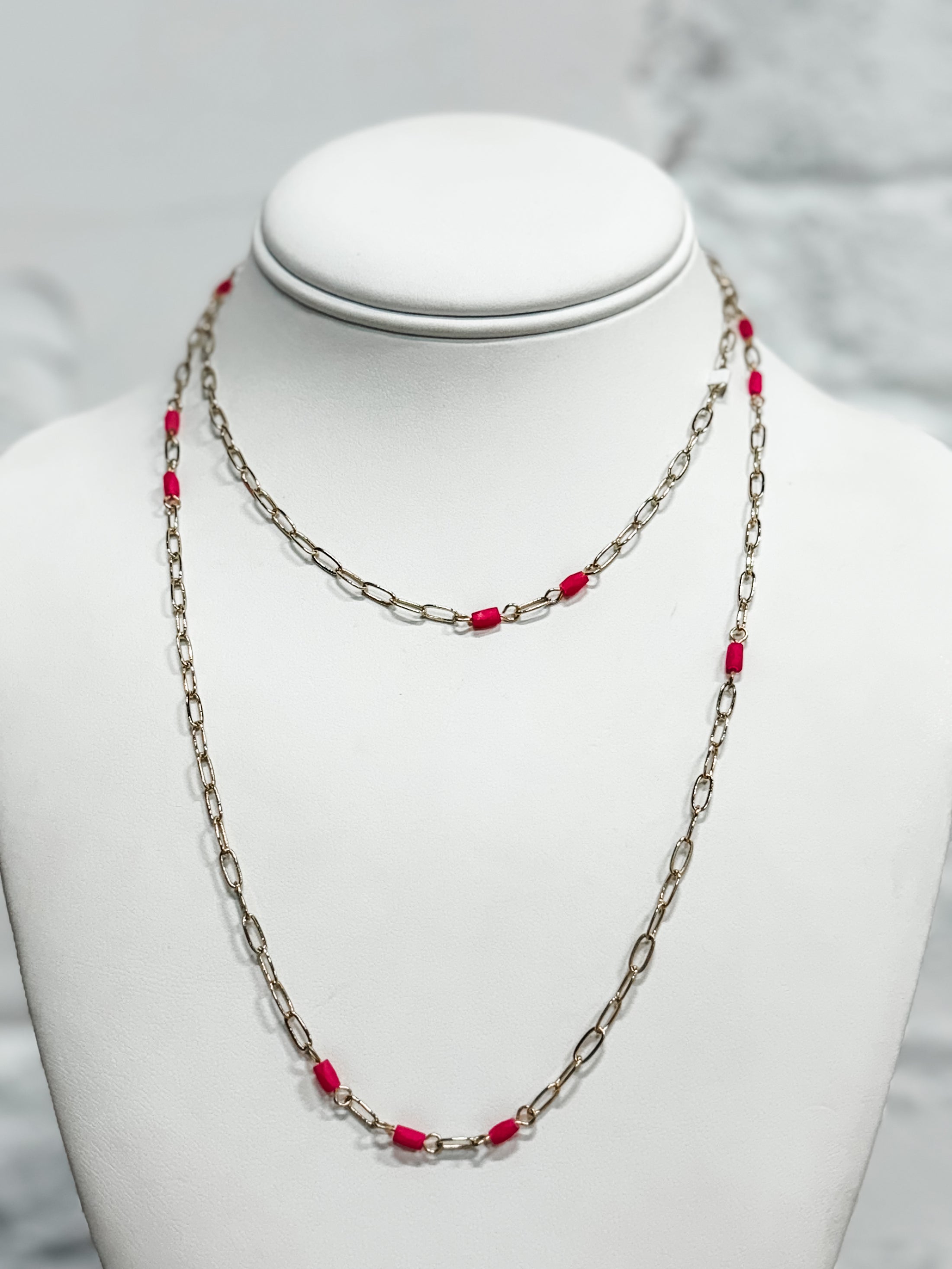 Rother Pink+Gold Long Chain Necklace