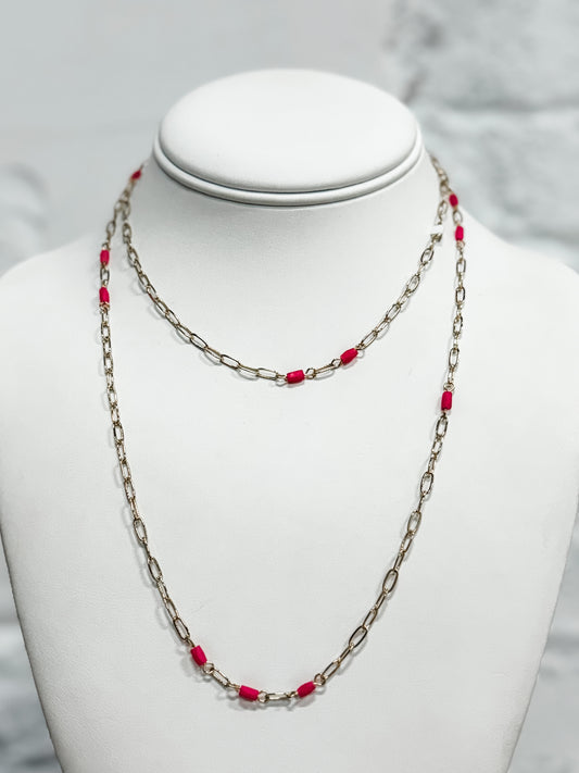 Rother Pink+Gold Long Chain Necklace