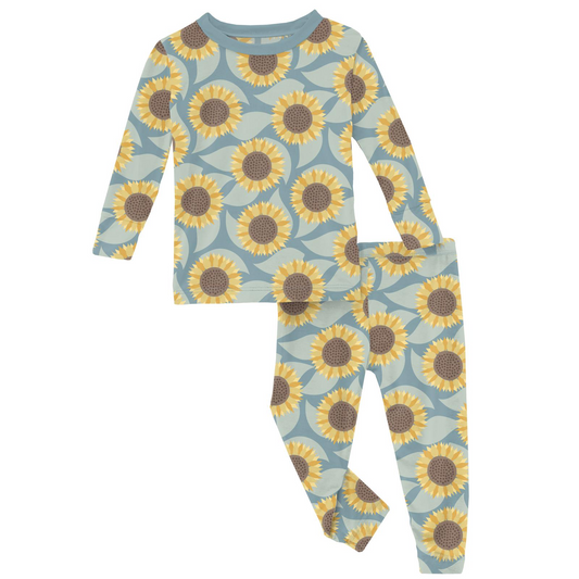 Kickee Pants PJ Set - Stormy Sea Sunflower