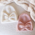 Load image into Gallery viewer, Knit Newborn Bow Beanies: Light Ivory
