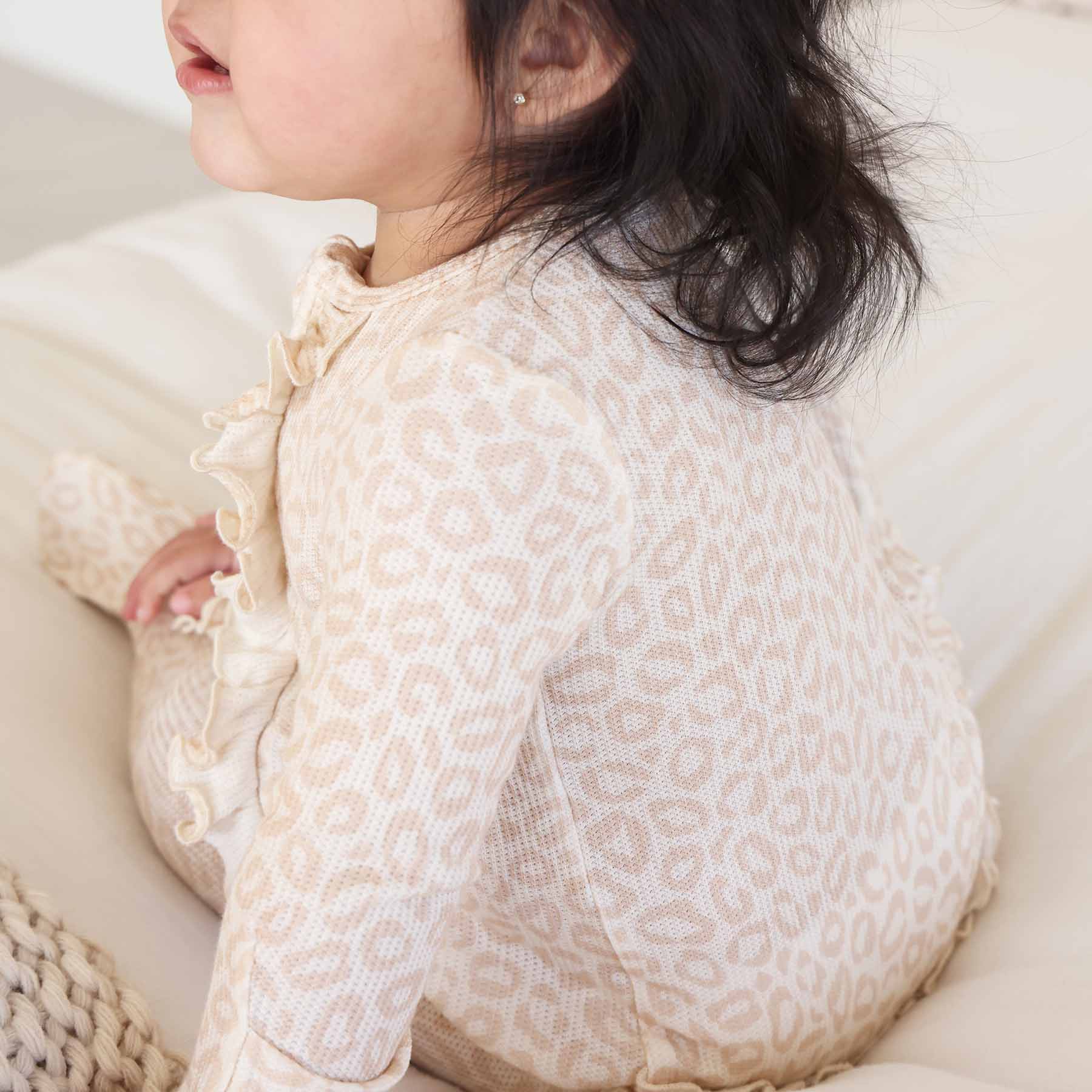 Lovely Leopard Bamboo Waffle Zipper Ruffle Footie