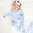 Load image into Gallery viewer, Blue-tiful Bows Ruffle Zipper Footie
