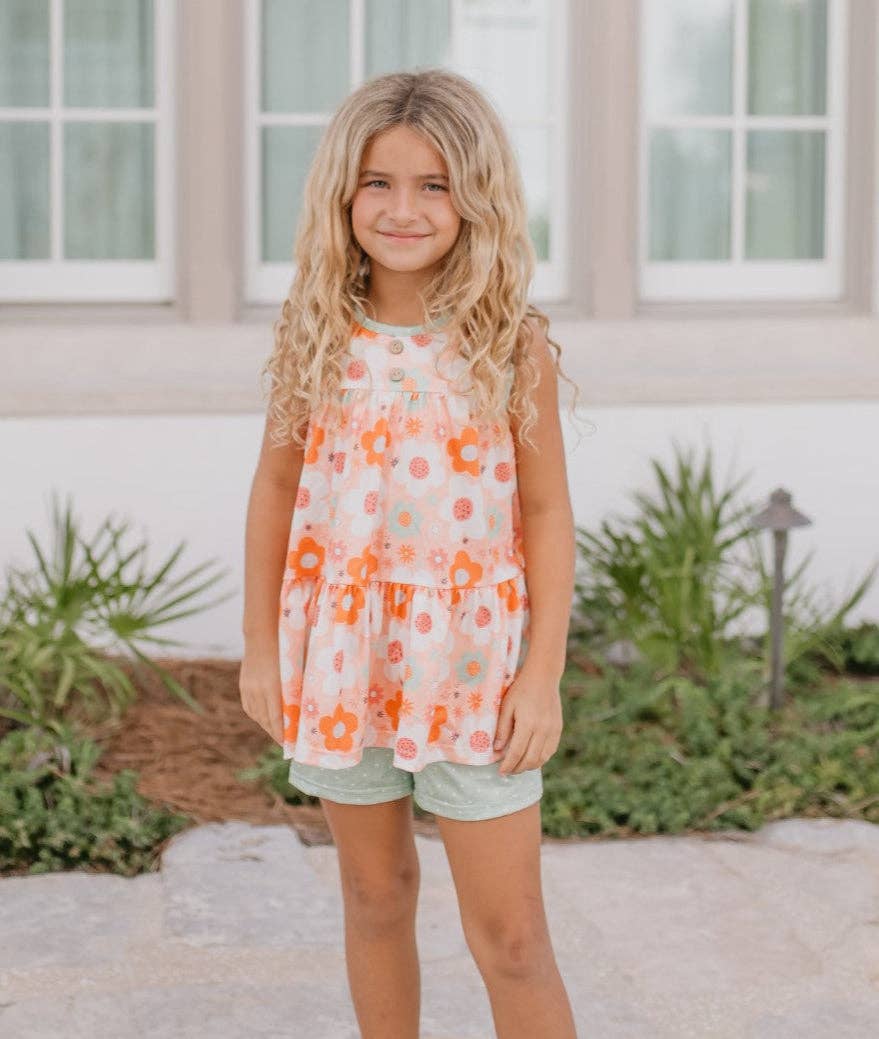 Sage & Rust Retro Flower Short Set