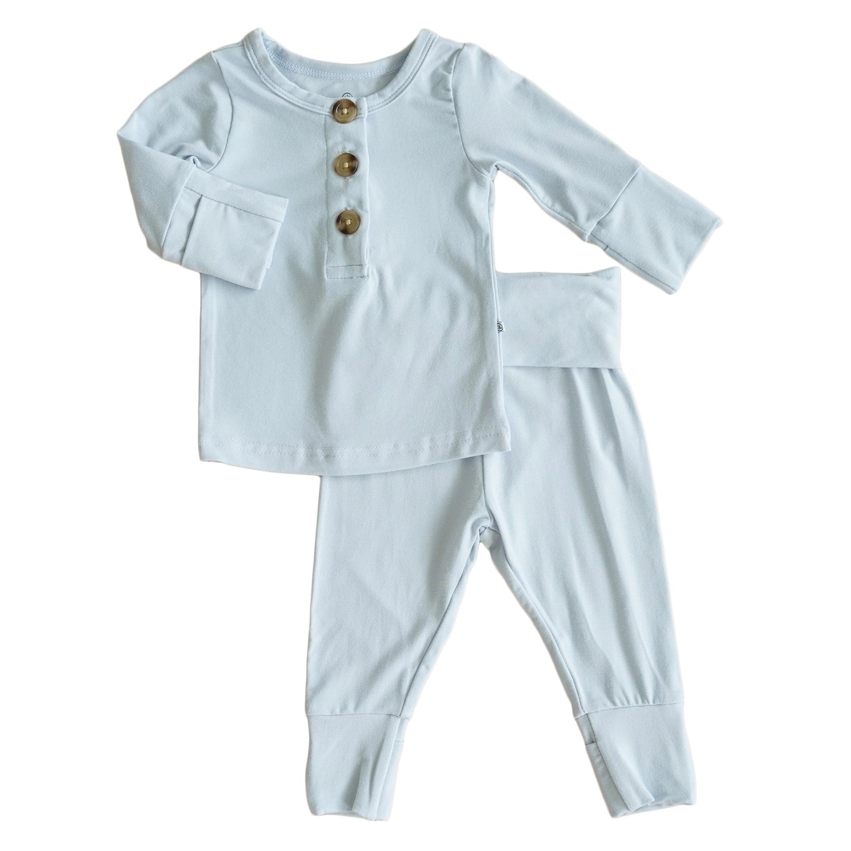 Bamboo Button Top & Bottom | Ice Blue