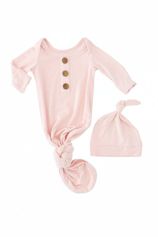 Solid Blush Bamboo Baby Knot Gown & Hat
