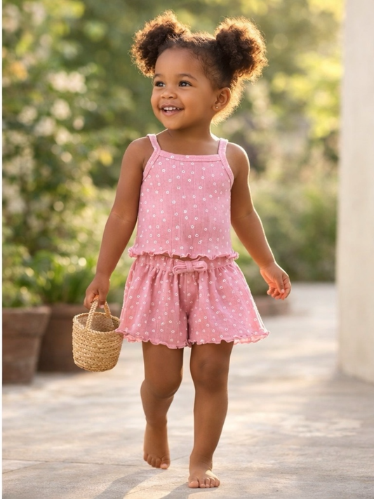 Pink Flower Pointelle Summer Set