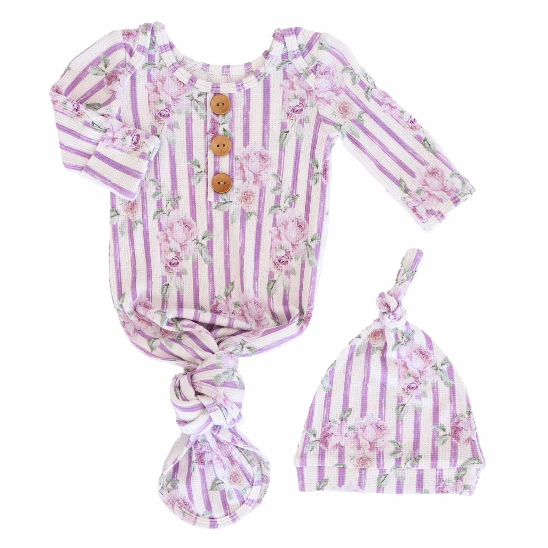 Lila's Lilacs Bamboo Waffle Newborn Baby Knot Gown & Hat Set