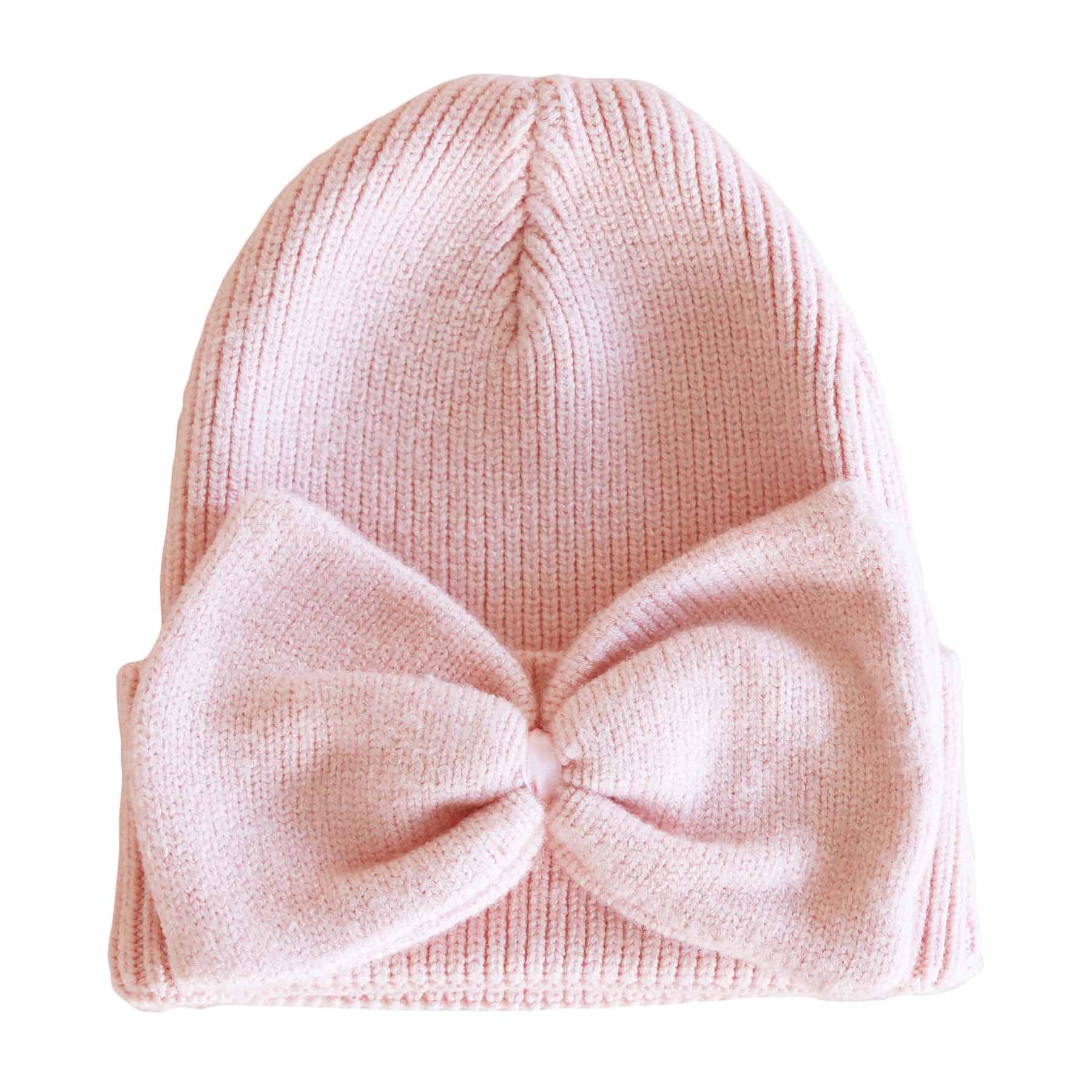Knit Newborn Bow Beanies: Light Ivory