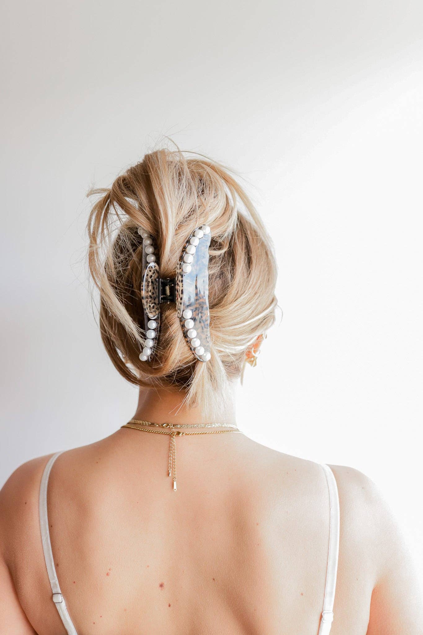 Leopard + Pearl Claw Clip
