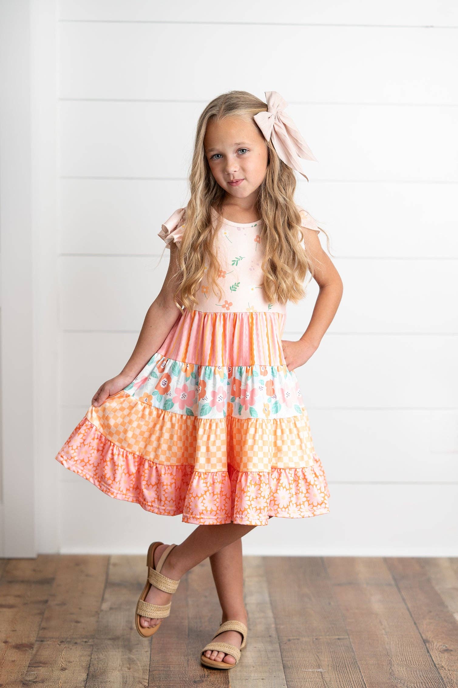 Ava Floral Check Spring Tiered Dress