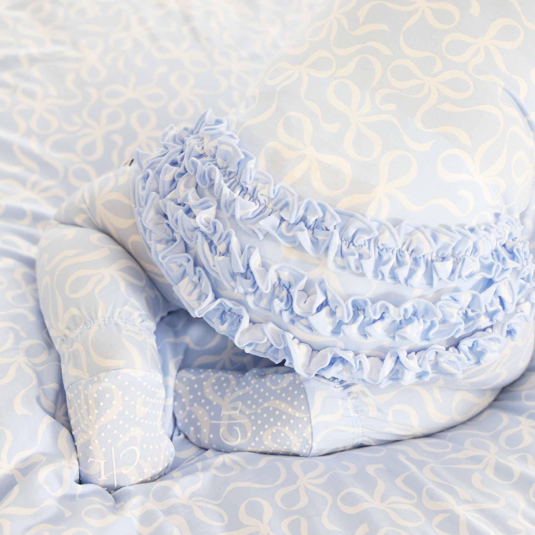 Blue-tiful Bows Ruffle Zipper Footie