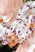 Load image into Gallery viewer, Demi's Dusty Purple Floral Ruffle Zipper Footie

