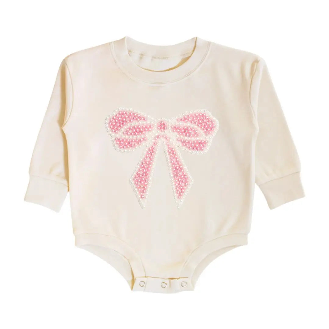 Pearl Bow Patch Long Sleeve Romper