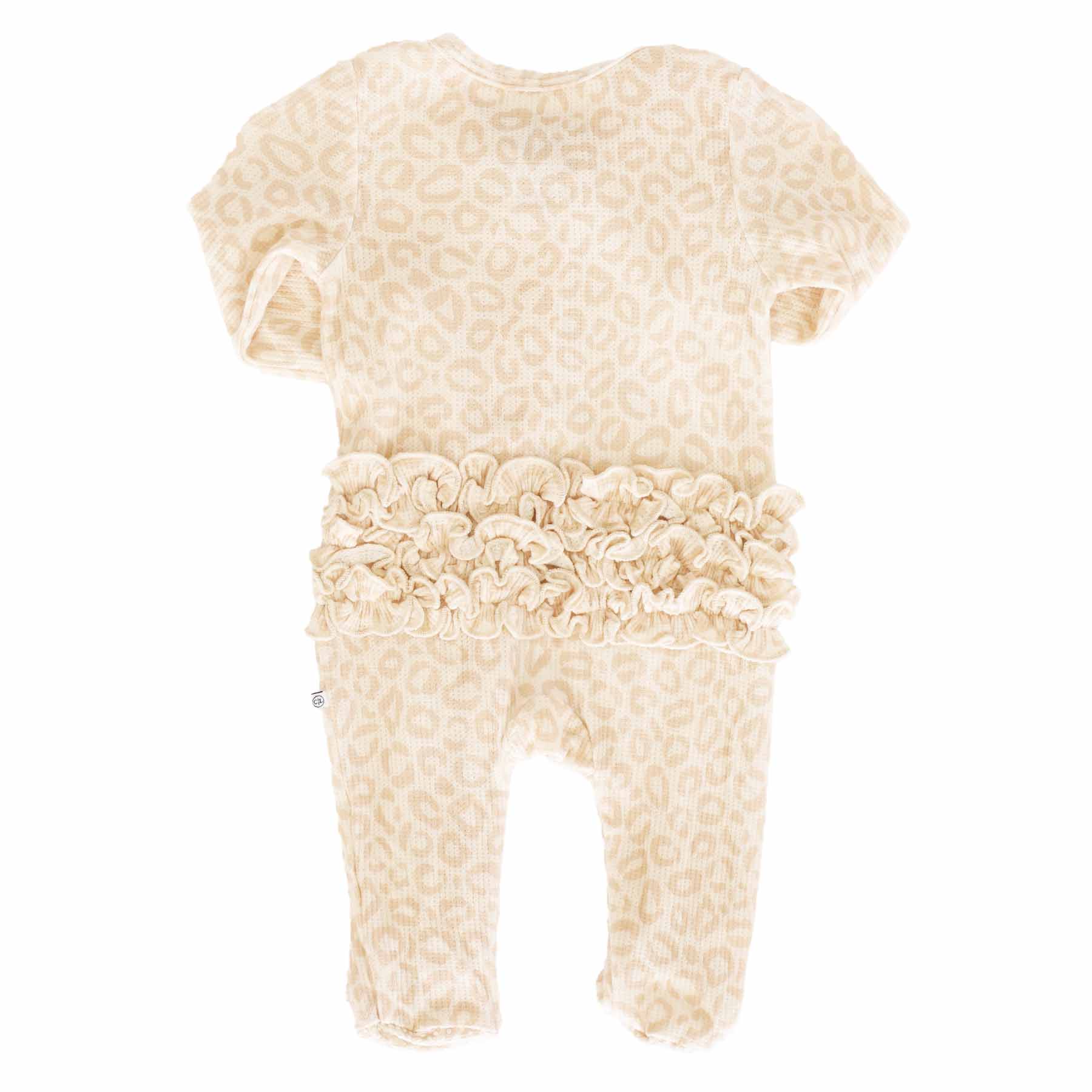 Lovely Leopard Bamboo Waffle Zipper Ruffle Footie