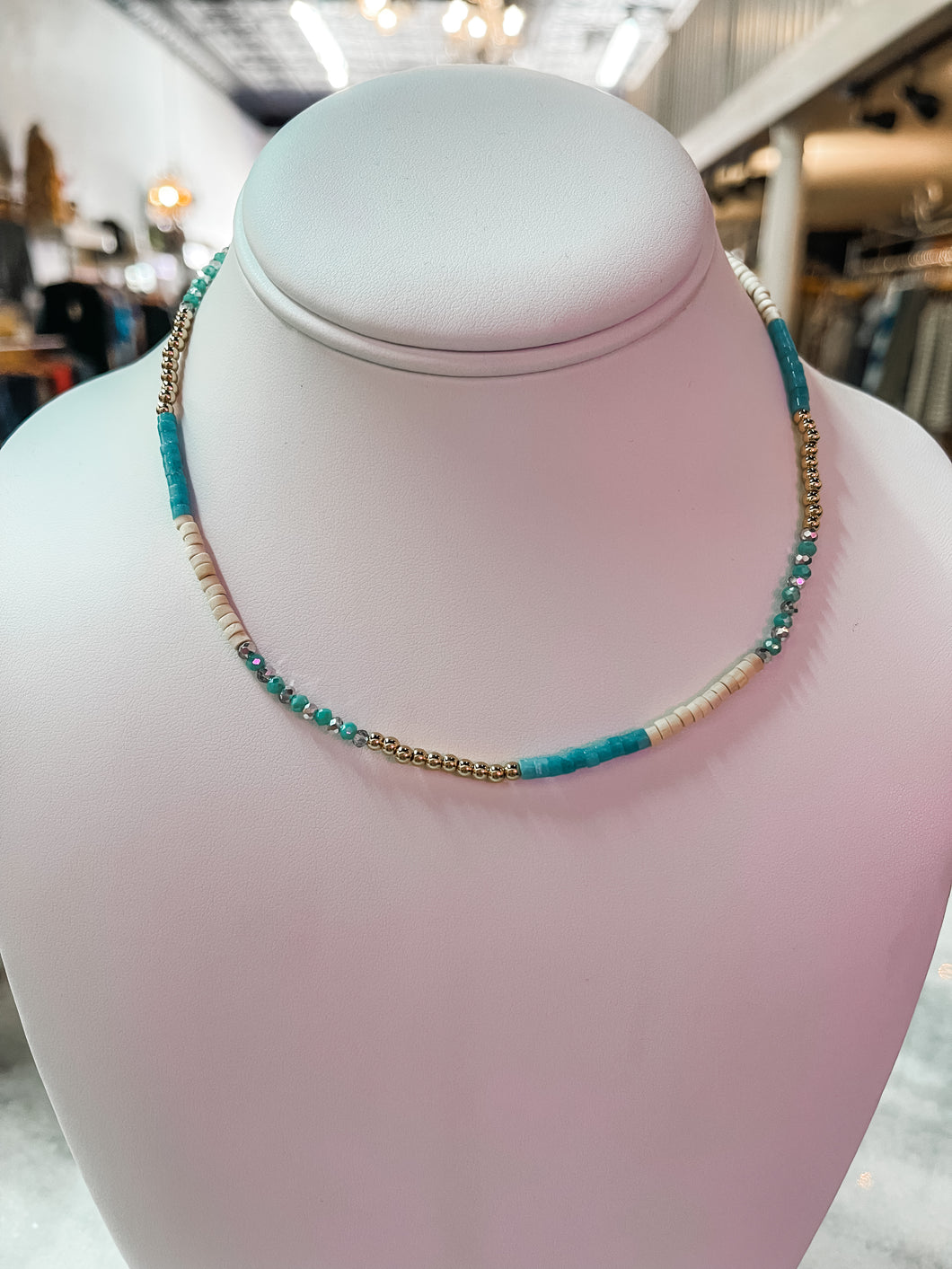 Turquoise Seed Beaded Necklace