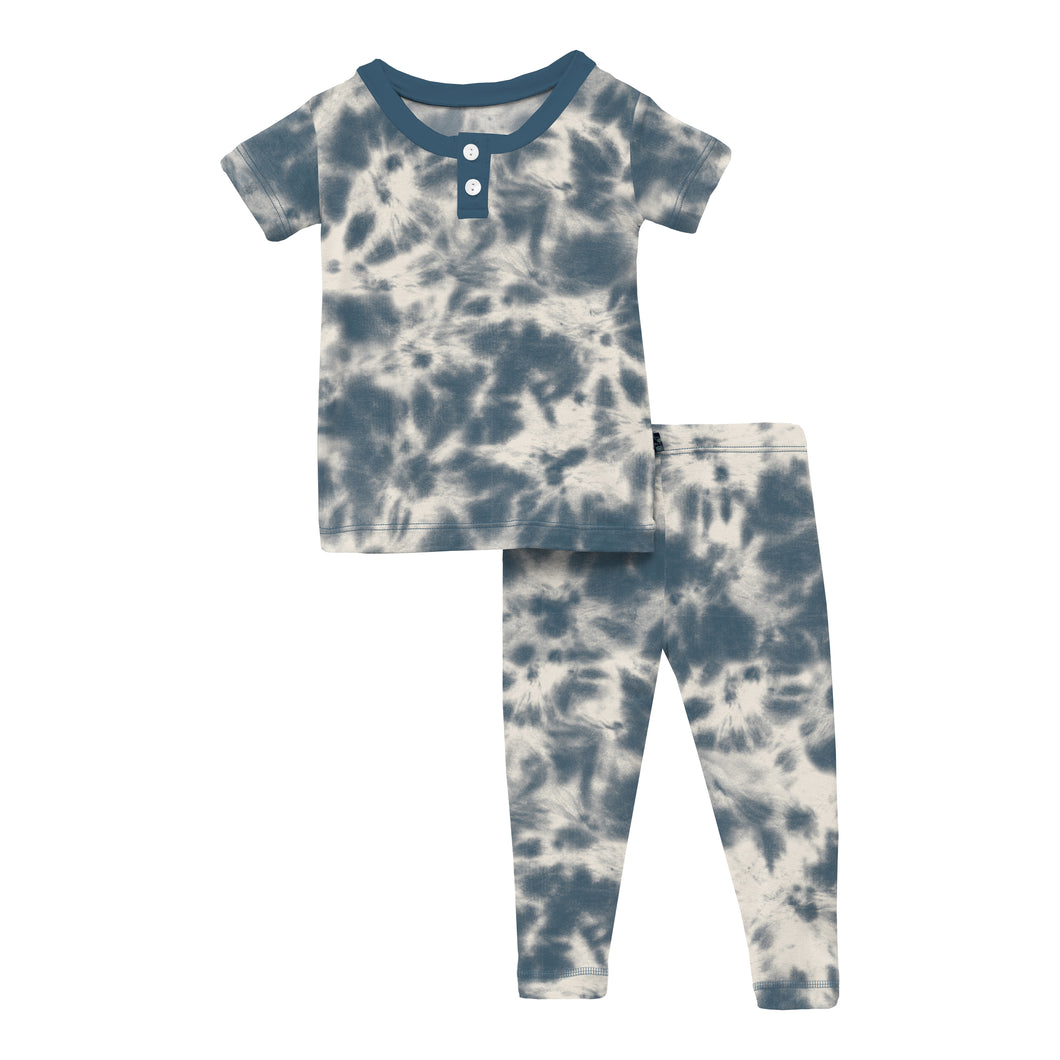 Kickee Pants Henley PJ Set - Deep Sea Tie Dye