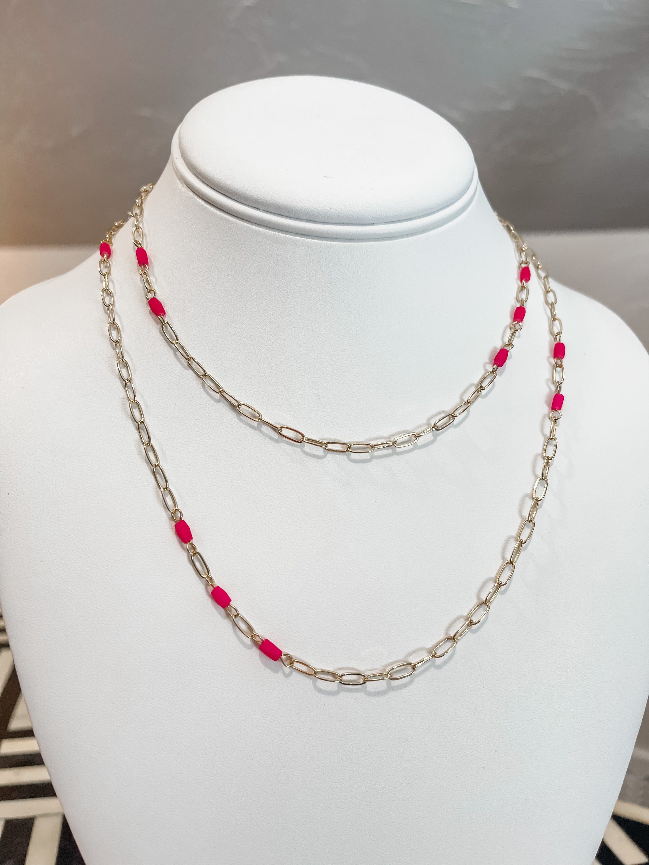 Rother Pink+Gold Long Chain Necklace