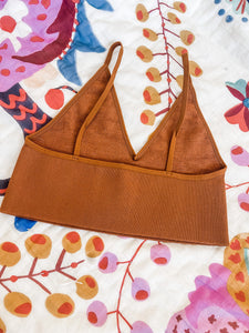 Spaghetti Ribbed Bra - camel