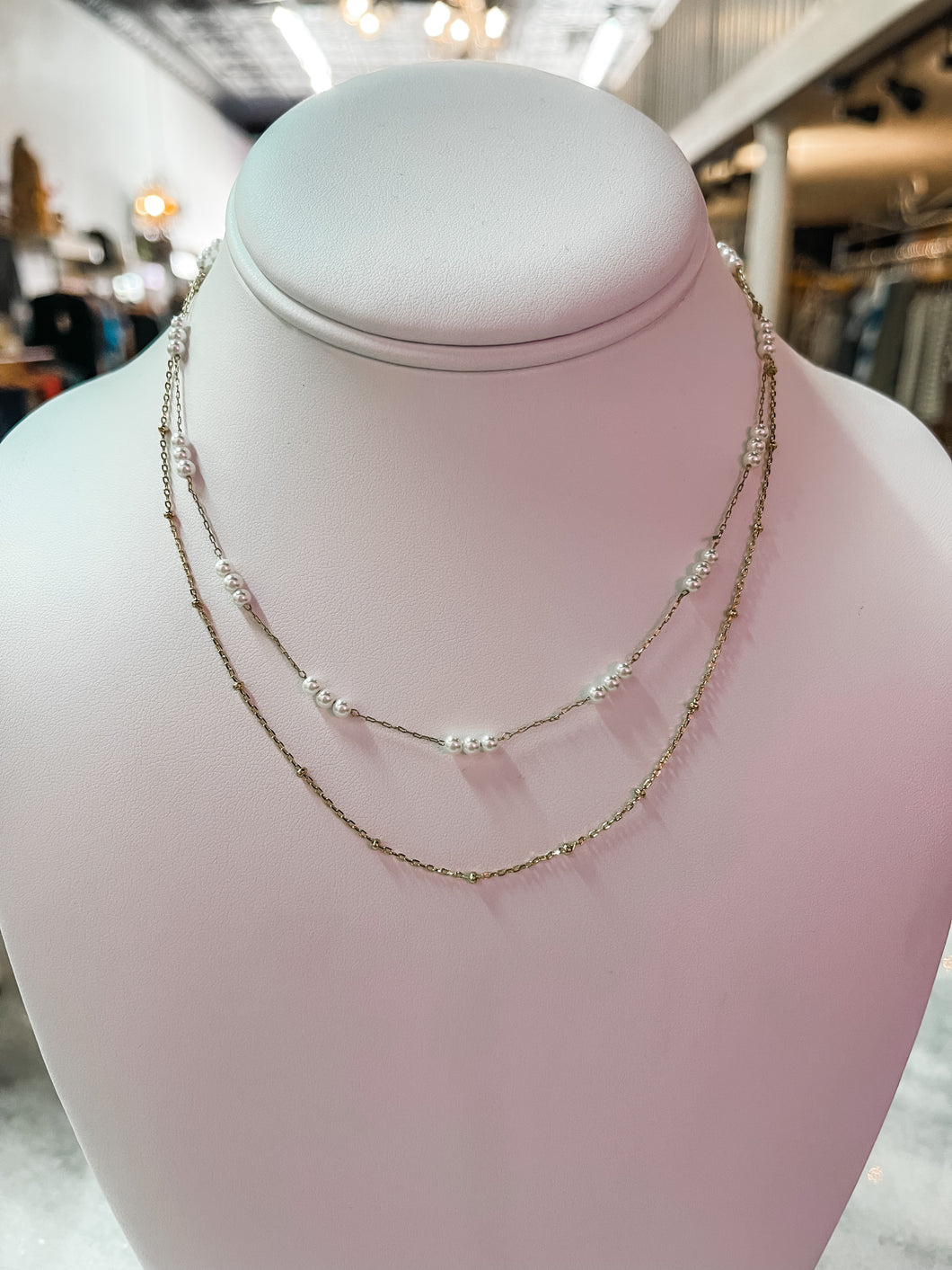 Pearl + Gold Double Chain Necklace