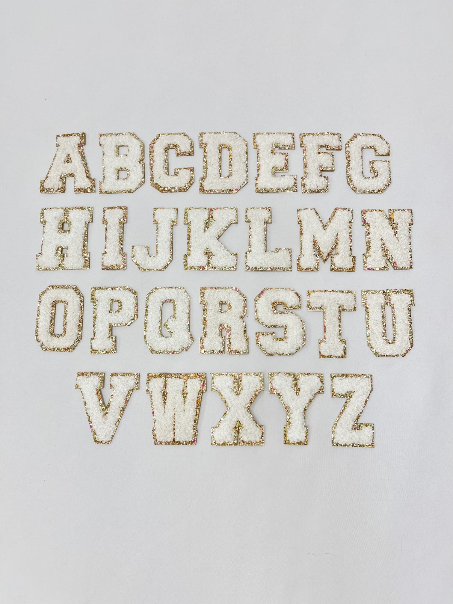 White + Gold Glitter Varsity Letters