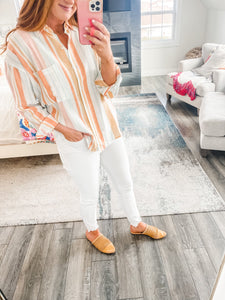 Leisha Striped Button Up Top