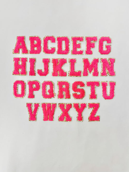 Hot Pink + Gold Glitter Varsity Letters