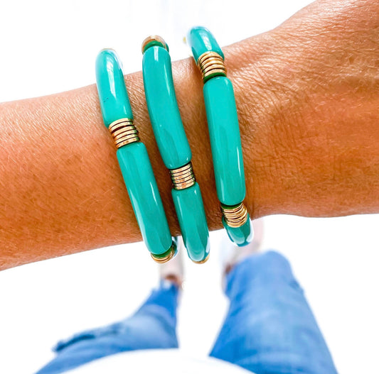 Turquoise Acrylic Tube Bracelet - Single