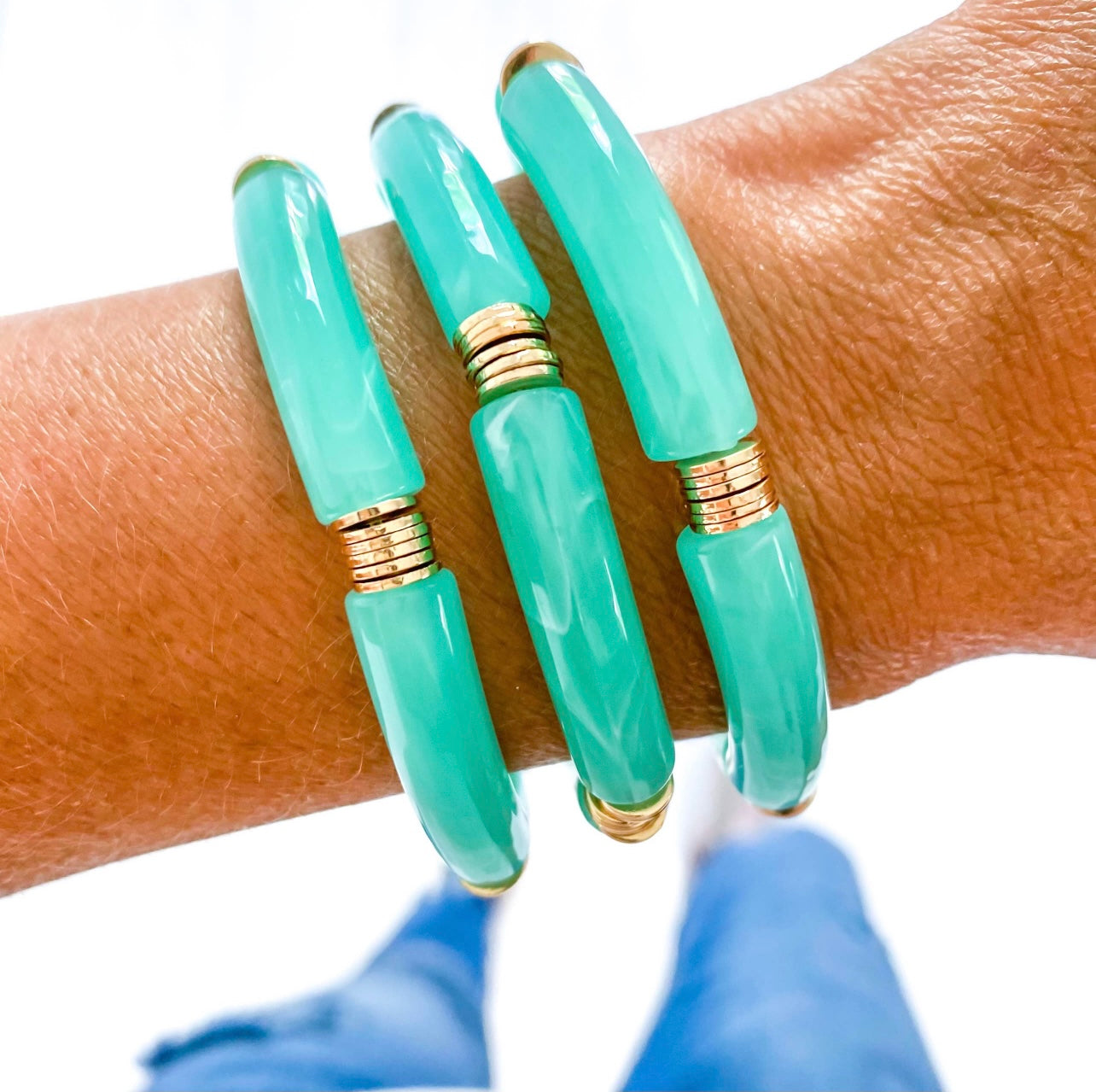 Aqua Marble Acrylic Tube Bracelet - Single