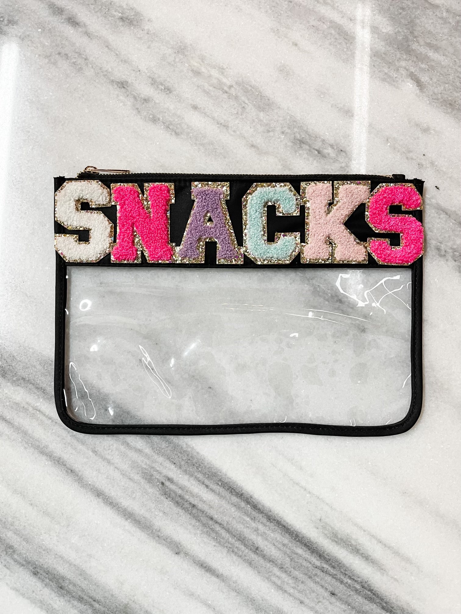 Black Multicolor ‘Snacks’ Clear Pouch